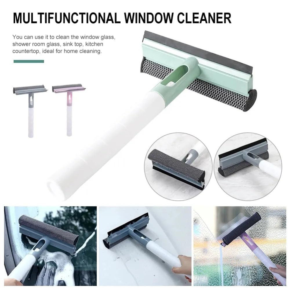 M-ved 3 in 1 Window Glass Spray Brush for Home Cleaner - Multifunctional Double-Sided Wiper & Sprayer for Mirror Glass Cleaning in Bathroom, Office, Car