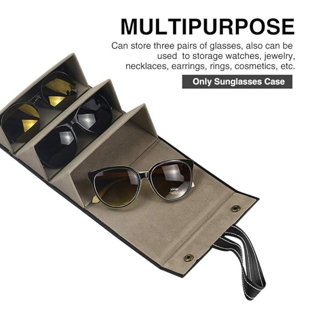 Sunglasses Organizer with 3 Slots, Portable Travel Glasses Case Storage, Eyeglasses Storage Box Hanging Eyewear Holder for Women Men (Black), Black, free size