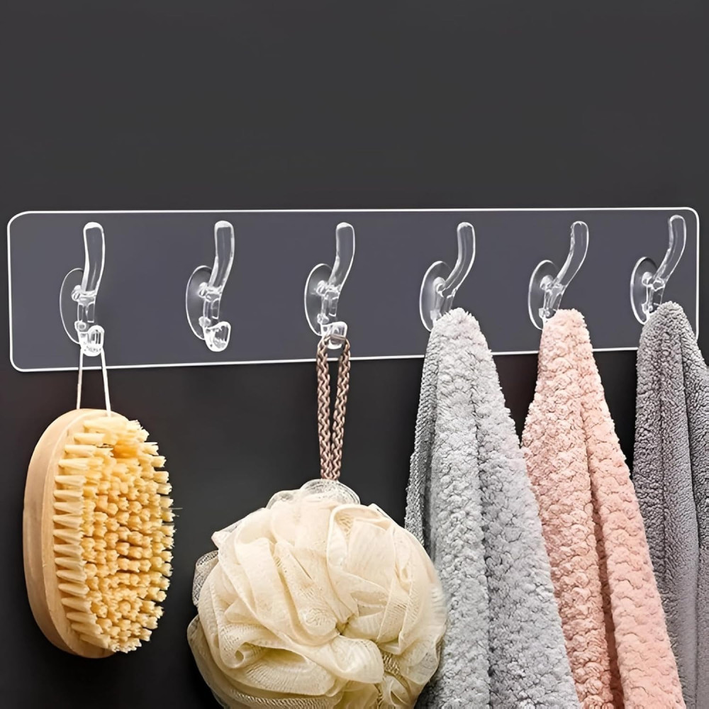 5 in 1 Self Adhesive Hook Sticker Strip for Wall Hanging, Heavy Duty Transparent Wall Hooks for Bathroom and Kitchen, Reusable Waterproof Sticky Hook Strips (5 Hook Sticker, Pack of 3)