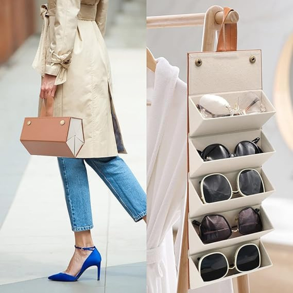 Sunglasses Organizer with Slots, Travel Glasses Case Storage Portable Sunglasses Storage Case Bag Foldable Eyeglasses Holder Box, Eyewear Display Containers for Men & Women