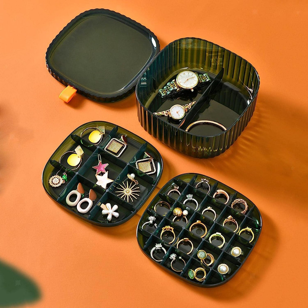 Jewelry Organizer Box, Acrylic Earring Organizer Jewelry Box with Compartment Tray, Clear Display Storage Box for Rings Bracelet Necklaces, 3 Layer Travel Jewelry Case Gift for Women Girls