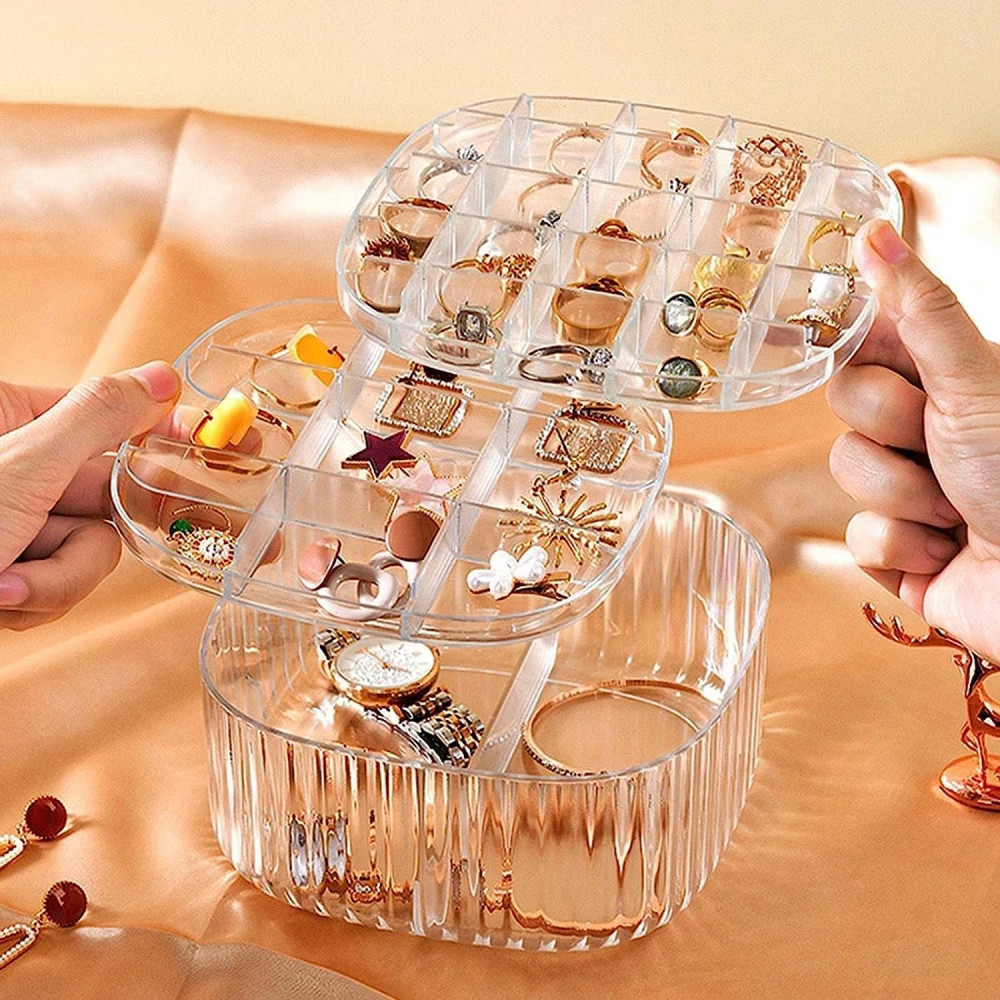 Jewelry Organizer Box, Acrylic Earring Organizer Jewelry Box with Compartment Tray, Clear Display Storage Box for Rings Bracelet Necklaces, 3 Layer Travel Jewelry Case Gift for Women Girls