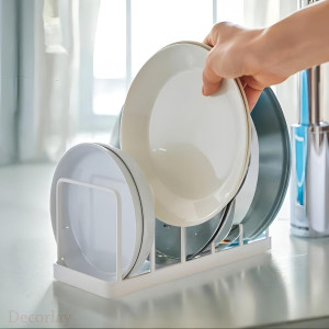 Multipurpose Kitchen Plate Stand Dish Pan-Pot Lid Utensils Holder Space Saving Chopping Board Holder Corner Shelf Rack Cabinet Organizer (White, Pack of 2)