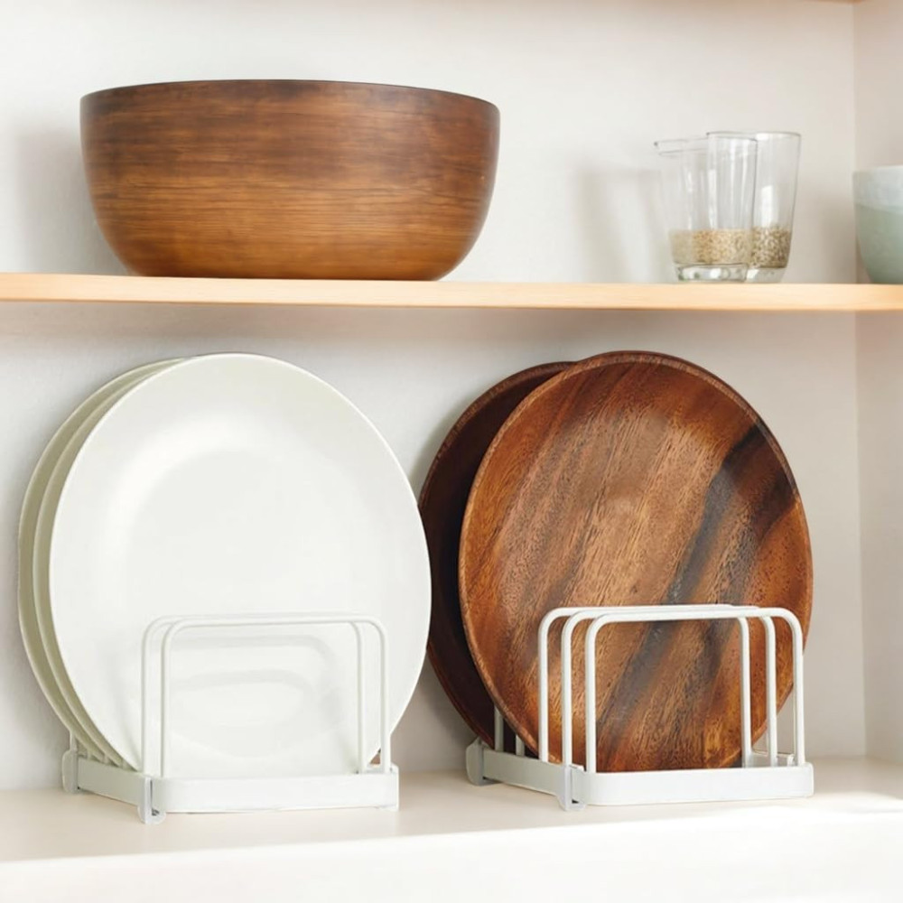Multipurpose Kitchen Plate Stand Dish Pan-Pot Lid Utensils Holder Space Saving Chopping Board Holder Corner Shelf Rack Cabinet Organizer (White, Pack of 2)