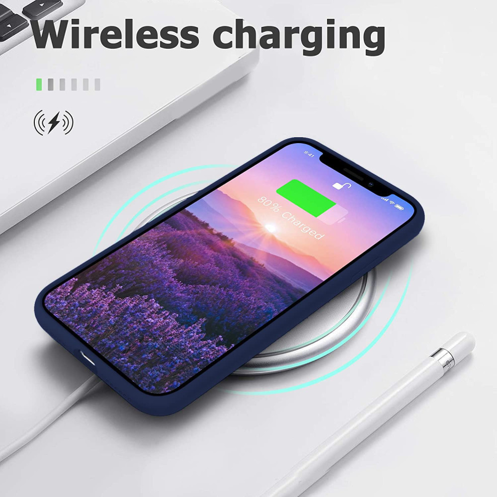 M-ved Microfiber Candy Case Compatible for iPhone 13 Pro 6.1 Inch Shockproof Slim Back Cover Liquid Silicone Case -DARK BLUE