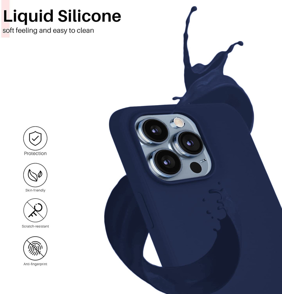 M-ved Microfiber Candy Case Compatible for iPhone 13 Pro 6.1 Inch Shockproof Slim Back Cover Liquid Silicone Case -DARK BLUE