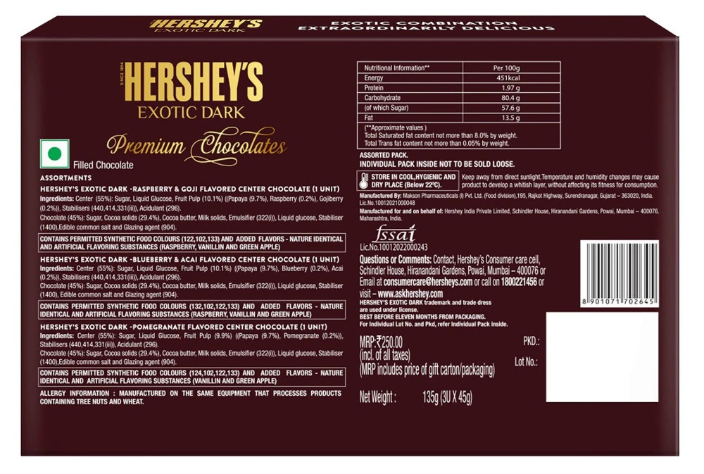 HERSHEY'S Exotic Dark Gift Pack, 174gram, Chocolate