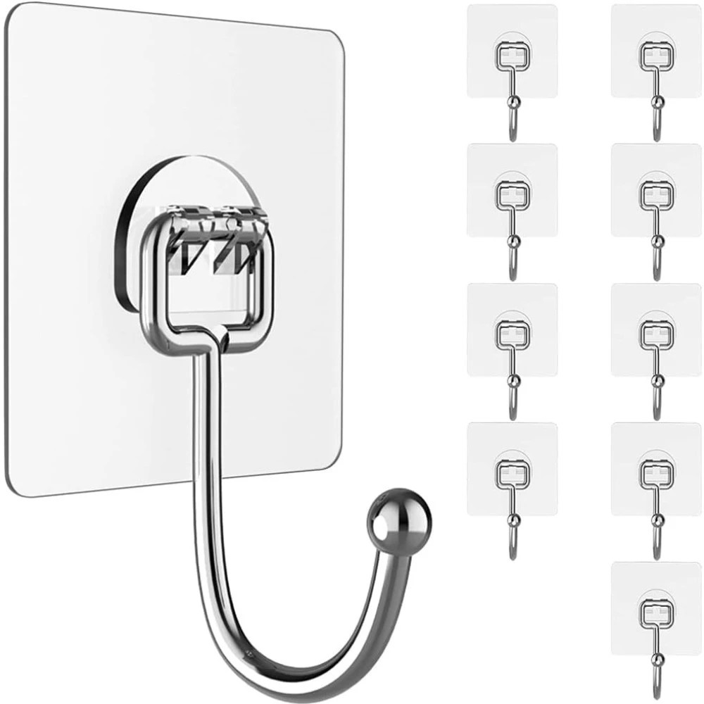 M ved Adhesive Wall Hooks, Pack of 10, White, No-Drill