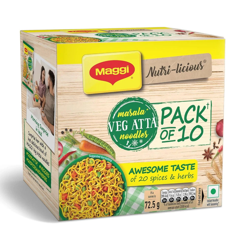 pack 10 MAGGI Masala Veg Atta Noodles|100% Atta