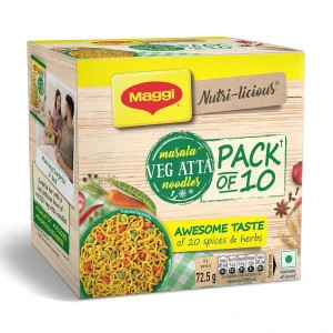 pack 10 MAGGI Masala Veg Atta Noodles|100% Atta