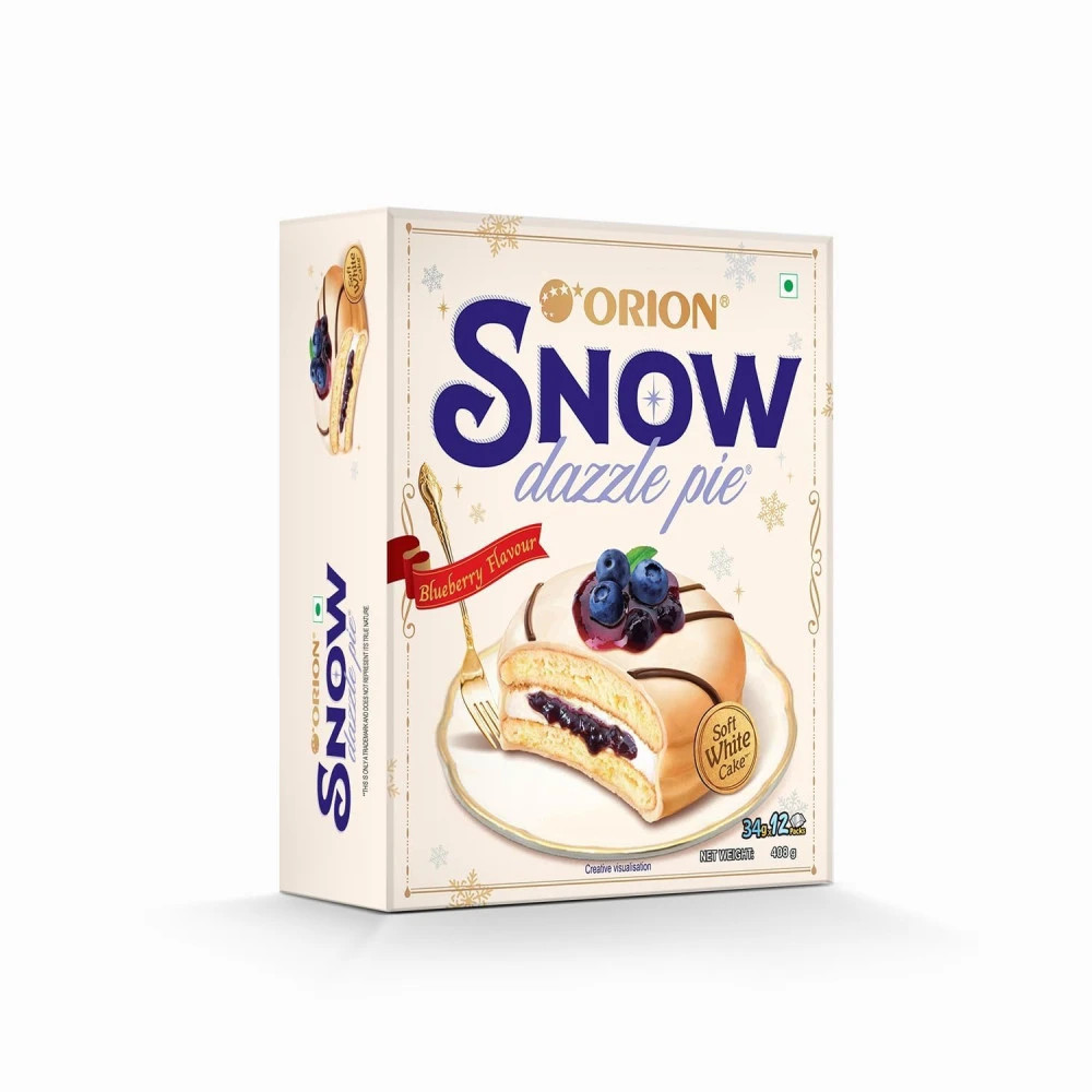 Orion Snow Dazzle Pie, Blueberry Flavour, Soft White Cake