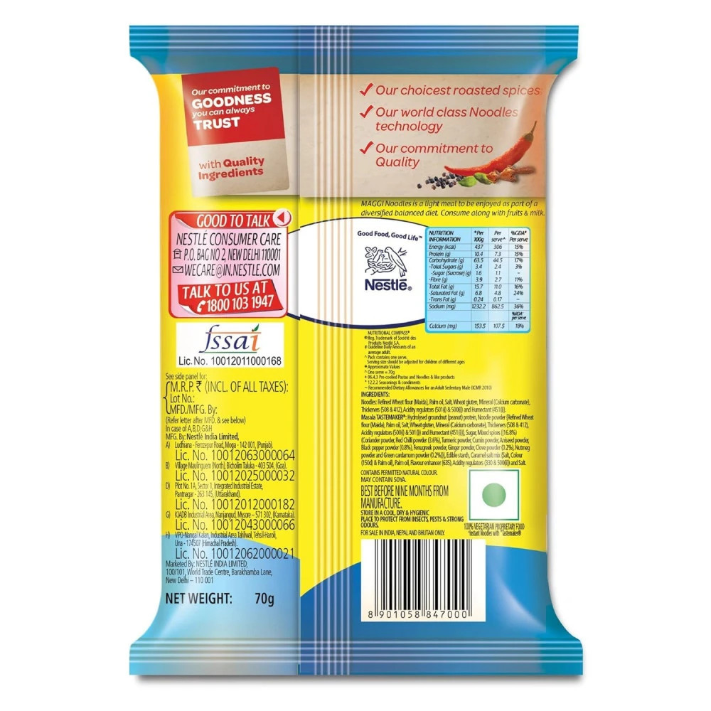 Maggi 2-Minute Noodles - No Onion and No Garlic, 70g Pouch