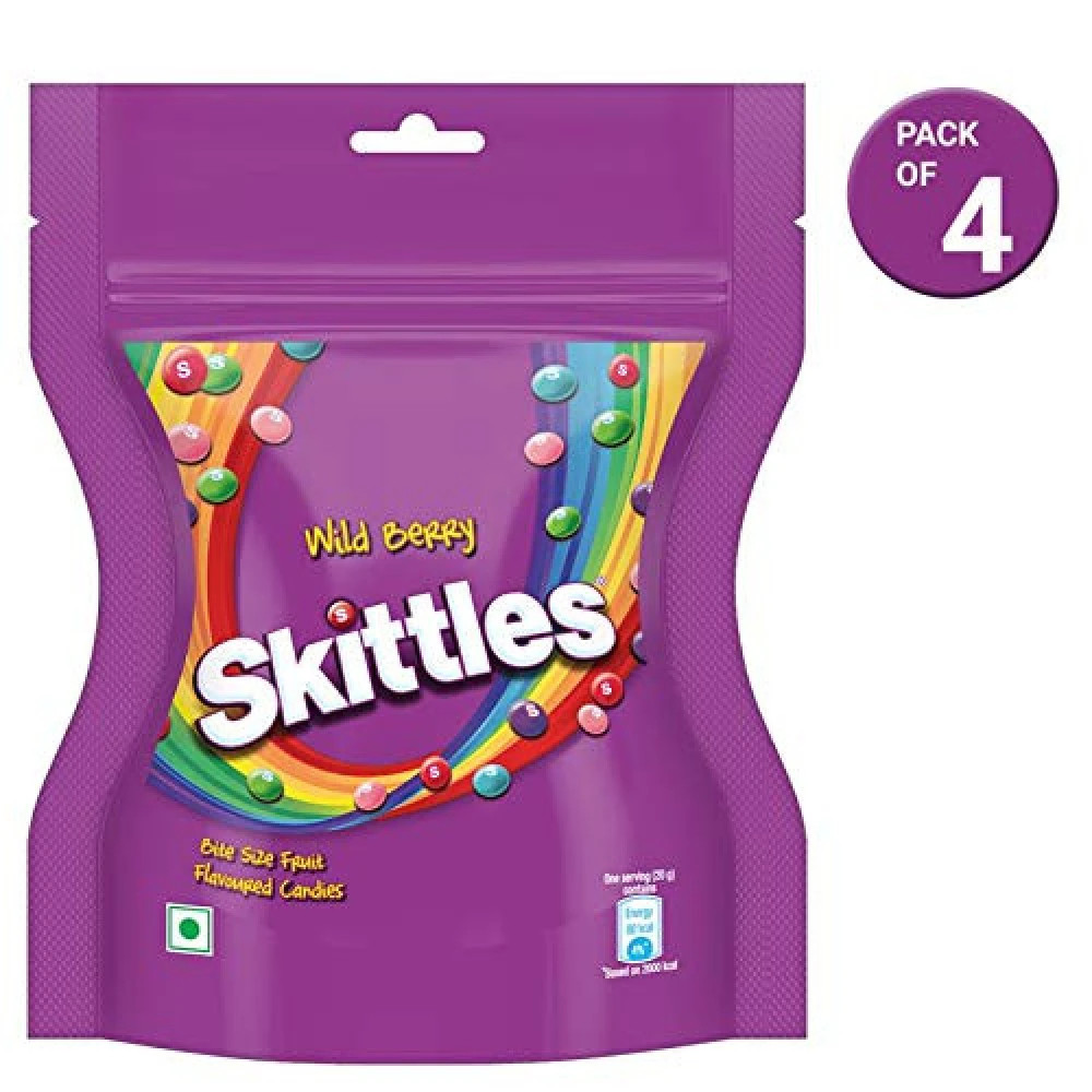 Skittles Wildberry Flavored Candies, 100 grams Pouch (Pack of 4)